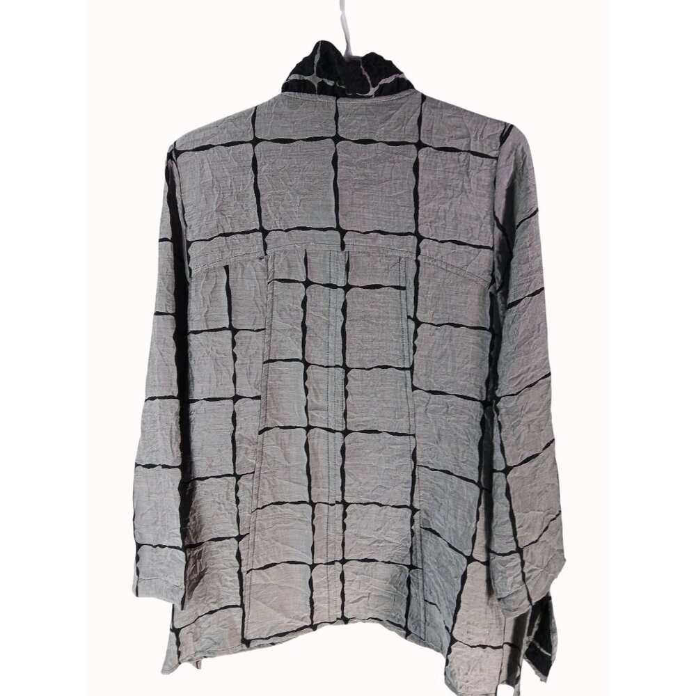 Moonlight Y&S Womens Crinkle Gray Black Grid Button Jacket Size L Pouch Pockets - Picture 6 of 16